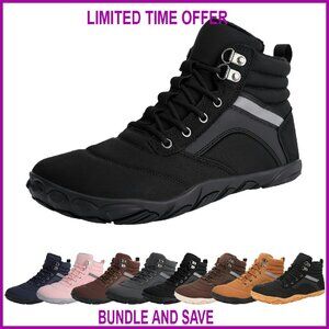 Winter Barefoot Boots Wide Toe Box Zero Drop Sole Water Resistant Ankle Booties